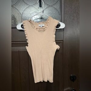 Gilli Women's Beige Ribbed Ruffle Tank Top